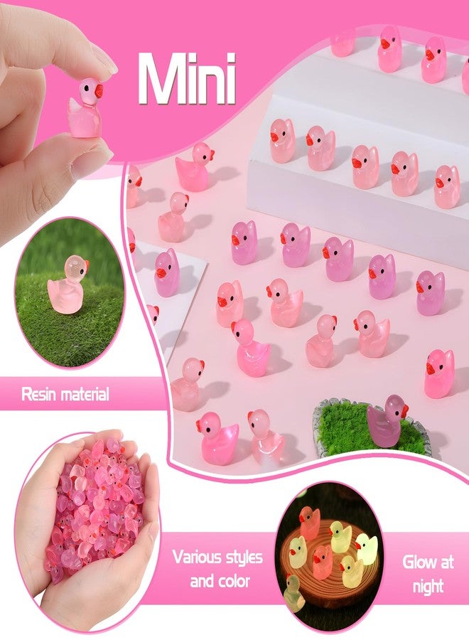 GGSTDDUP 210pcs Valentines Luminous Mini Resin Ducks Pink Tiny Miniature Ducks Figurines Small Little Resin Duck Bulk for Valentine's Day Gift Dollhouse Mini Garden Landscape Decoration - Image 3